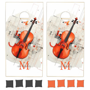 Modern Violin Music Recital Monogram Name Gift Cornhole Set