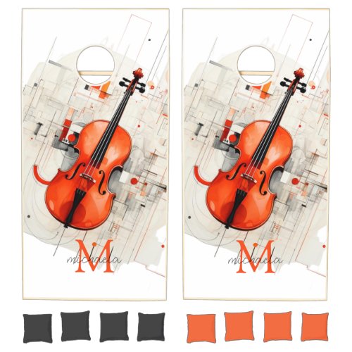 Modern Violin Music Recital Monogram Name Gift Cornhole Set