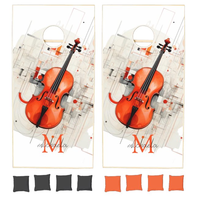 Modern Violin Music Recital Monogram Name Gift Cornhole Set (Set)