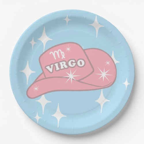 Modern Virgo Zodiac Cowgirl Hat Blue Party    Paper Plates