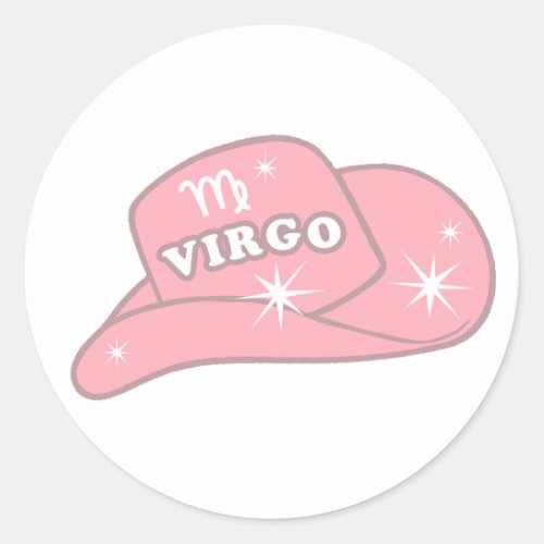 Modern Virgo Zodiac Pink Cowgirl Hat      Classic Round Sticker