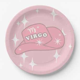 Modern Virgo Zodiac Pink Cowgirl Hat Party Paper Plates
