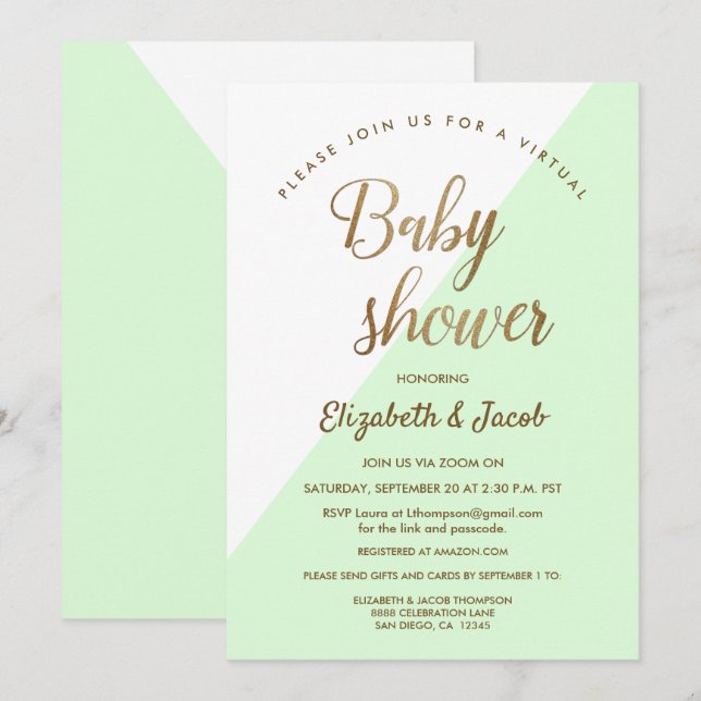 Modern Virtual Baby Shower Green Gender neutral Invitation (Front/Back)
