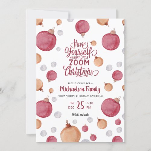 Modern Virtual Christmas Watercolor Ornaments Invitation