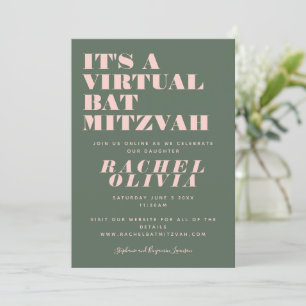 Modern Virtual Online Pink and Green Bat Mitzvah Invitation