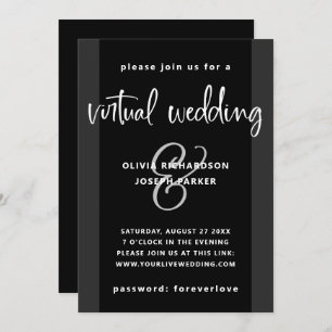 Modern Virtual Wedding   Charcoal Black and White Invitation