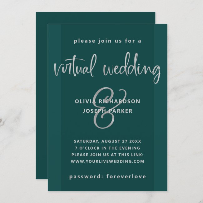 Modern Virtual Wedding | Emerald Green and Silver Invitation