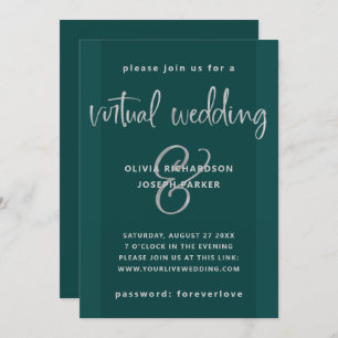 Modern Virtual Wedding Emerald Green and Silver Invitation