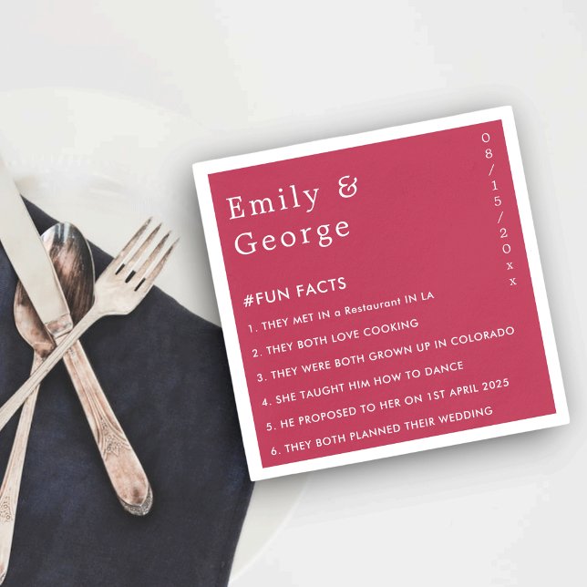 Modern Viva Magenta Stylish Fun Facts Wedding Napkins (Creator Uploaded)