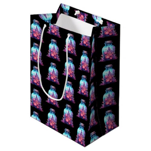 Modern Vivid pastel blue and pastel pink Halloween Medium Gift Bag