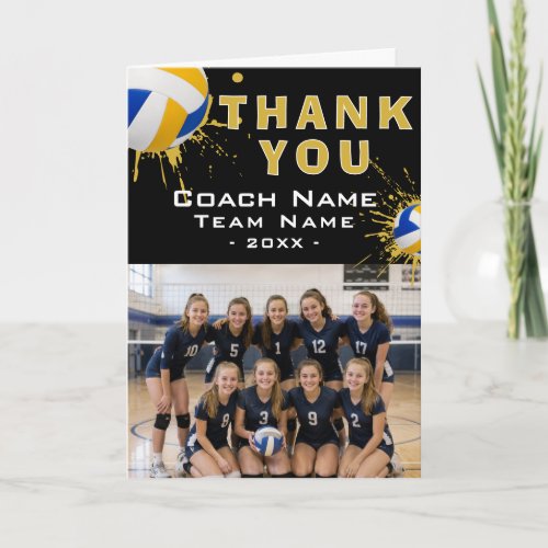 Modern Volleyball Team Photo Coach Thank You Card