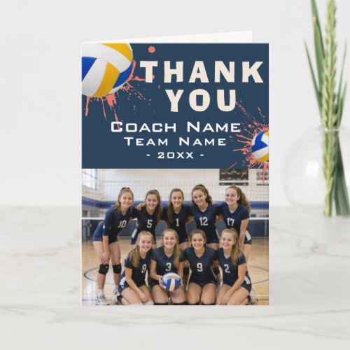 Modern Volleyball Team Photo Coach Thank You Card