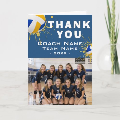 Modern Volleyball Team Photo Coach Thank You Card