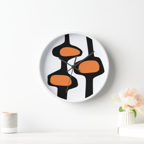 Modern WALL CLOCK MCM Minimalist White with Orange