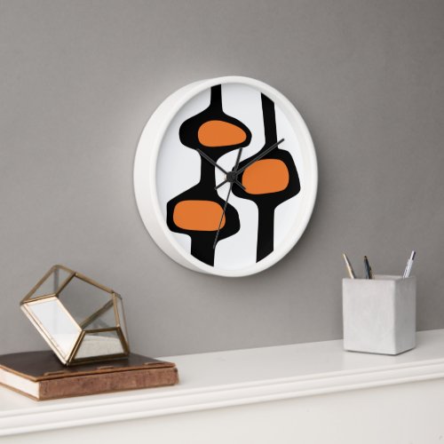 Modern WALL CLOCK MCM Minimalist White with Orange