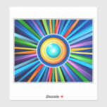 Modern wall clock with vibrant radial rainbow sunb sticker