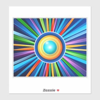 Modern wall clock with vibrant radial rainbow sunb sticker