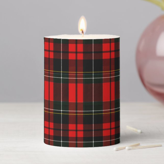 Modern Wallace Red Scottish Tartan Plaid Pattern Pillar Candle (In Situ)