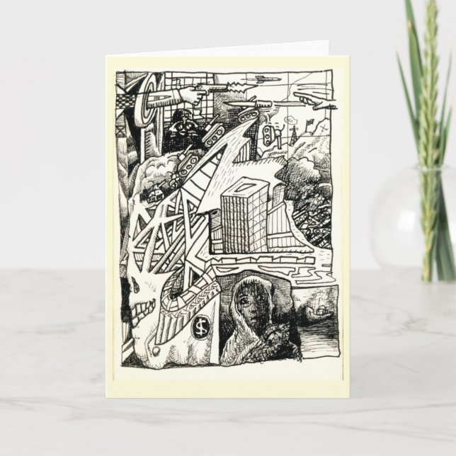 "Modern Warfare", ink drawing Card (Front)