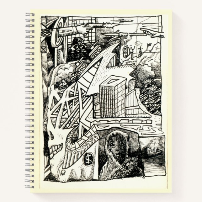"Modern Warfare", ink drawing Notebook (Front)
