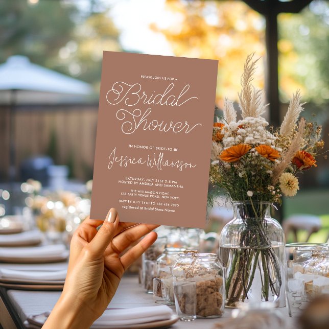 Modern Warm Brown White Typography Bridal Shower Invitation (Creator Uploaded)
