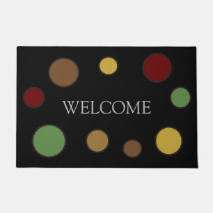 Modern Warm Colored Circles on Black Welcome Doormat