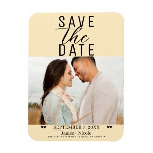 Modern Warm Custard Save the Date Wedding Photo Magnet
