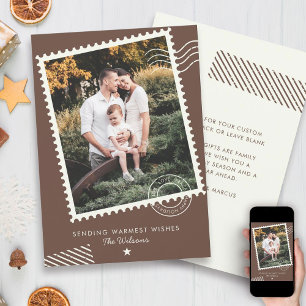 Modern Warm Earth Tone Family Photo Cute Stamp Holiday Card