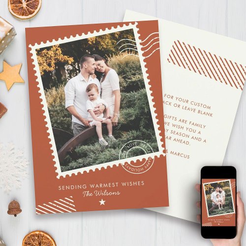 Modern Warm Earth Tone Family Photo Cute Stamp  Holiday Card