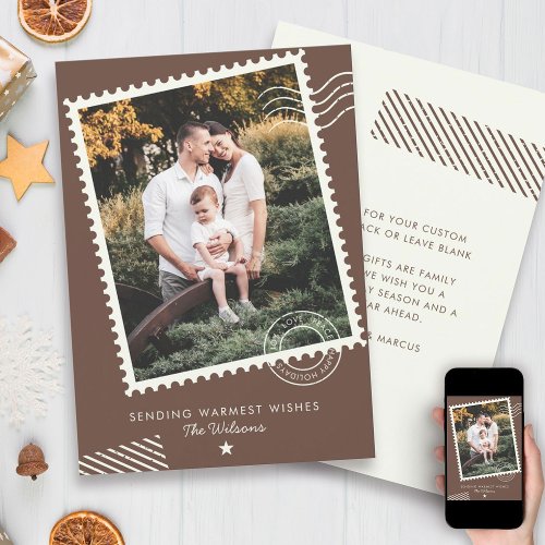 Modern Warm Earth Tone Family Photo Cute Stamp  Holiday Card