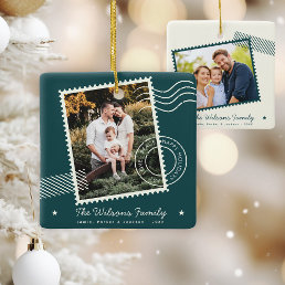 Modern Warm Family Photo Cute Stamp Holiday Ceramic Ornament