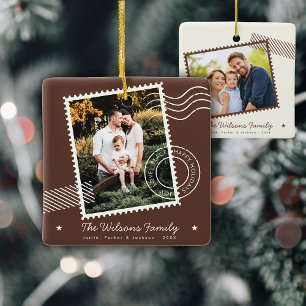 Modern Warm Family Photo Cute Stamp Holiday Ceramic Ornament