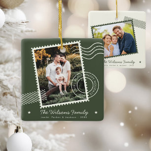 Modern Warm Family Photo Cute Stamp Holiday Ceramic Ornament