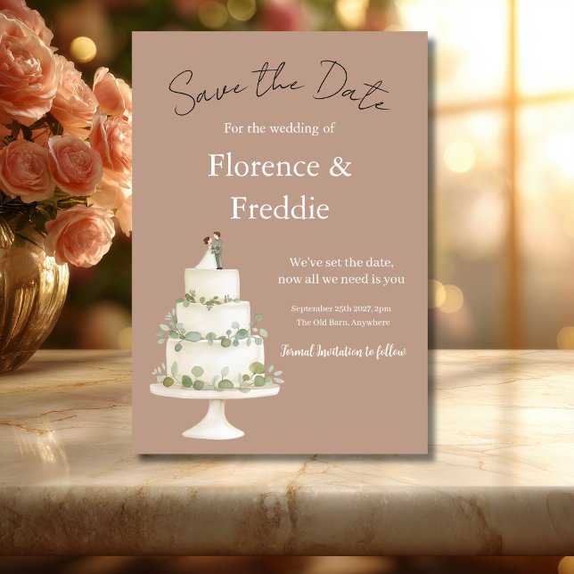 Modern Warm Pink Wedding Cake Save The Date Card (Creator Uploaded)