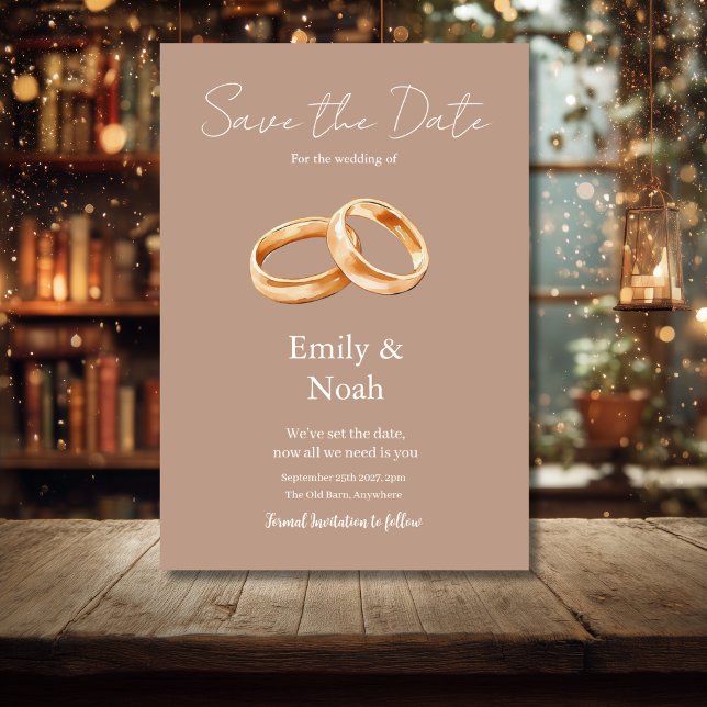 Modern Warm Pink Wedding Rings Save The Date Card (Creator Uploaded)