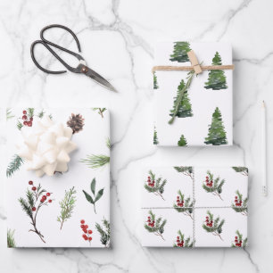 Modern Warm Red Winter Watercolor Wrapping Paper Sheets