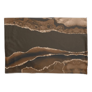 Modern Warm Tones Brown and Gold Agate  Pillow Case