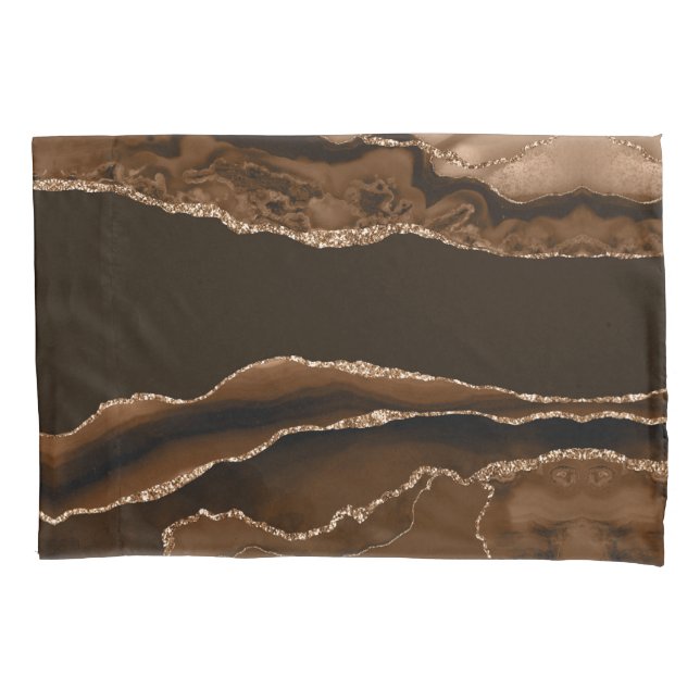 Modern Warm Tones Brown and Gold Agate  Pillow Case (Front)