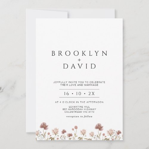 Modern Warm Tones Wildflowers Wedding  Invitation