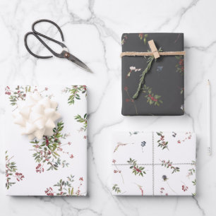 Modern Warm Winter Berry Watercolor Wrapping Paper Sheets