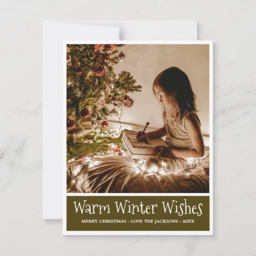 Modern Warm Winter Wishes Christmas Photo Holiday Card