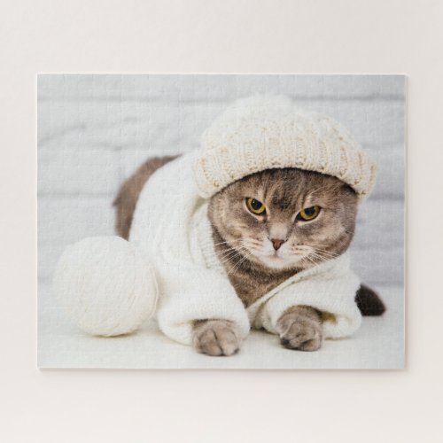 Modern Warm Winter Woollen Hat Kitty Cat Nature Jigsaw Puzzle