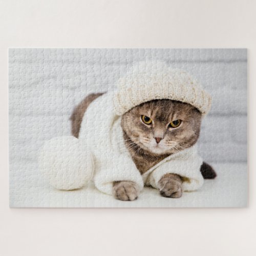 Modern Warm Winter Woollen Hat Kitty Cat Nature Jigsaw Puzzle