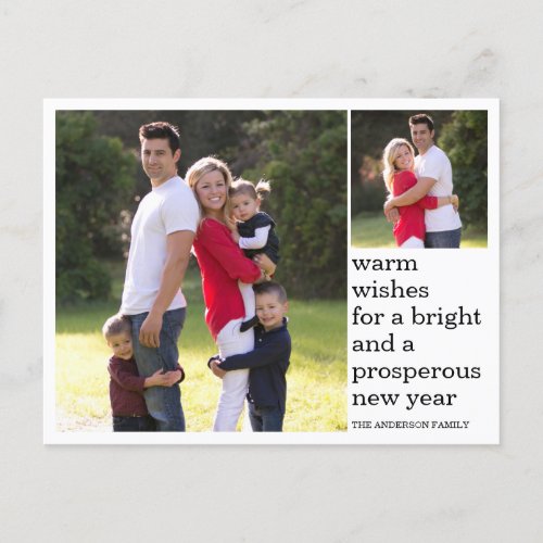 Modern Warm Wishes Happy New Year Custom Photo Holiday Postcard