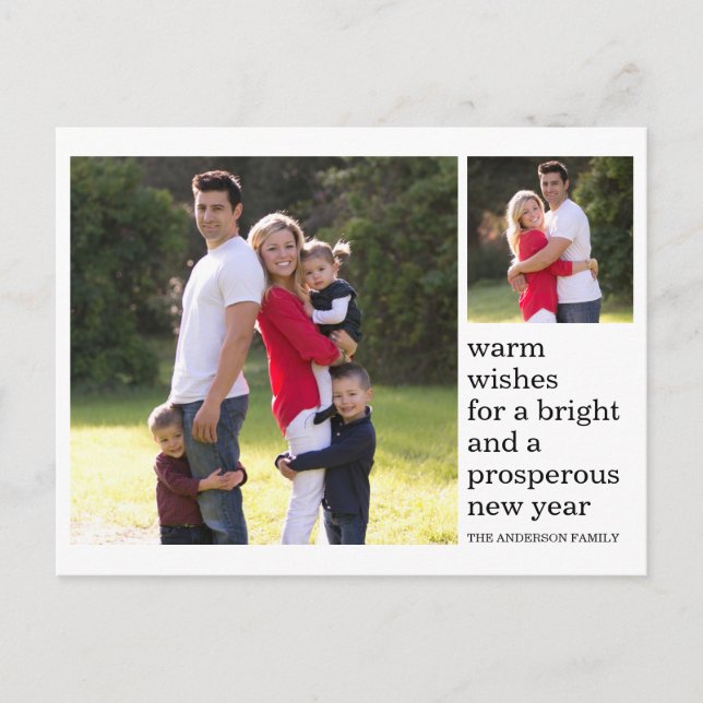 Modern Warm Wishes Happy New Year Photo Holiday Postcard (Front)
