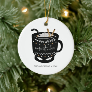 Modern Warmest Wishes Hot Cocoa Holiday Ceramic Ornament