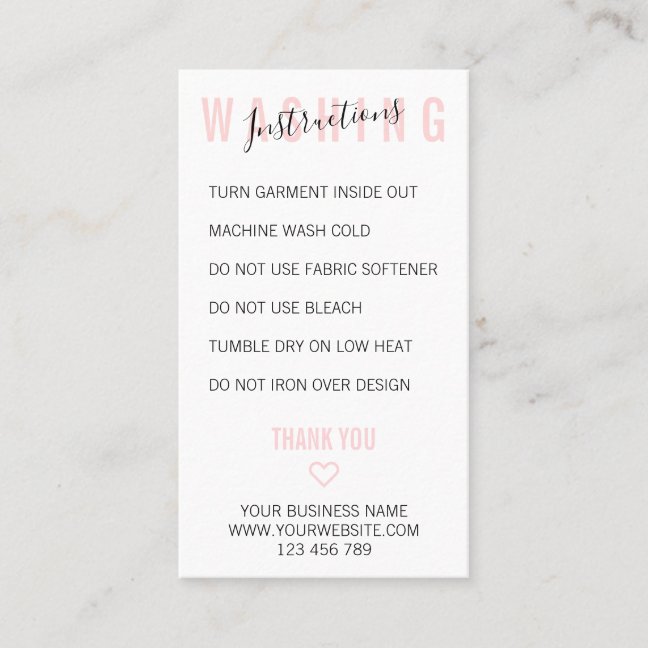 Modern Washing Care Instruction Apparel Clothing Business Card