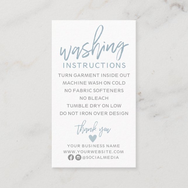 Modern Washing Instructions Business Card (Front)