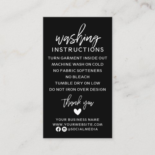 Modern Washing Instructions Clothing Shirt Care Business Card