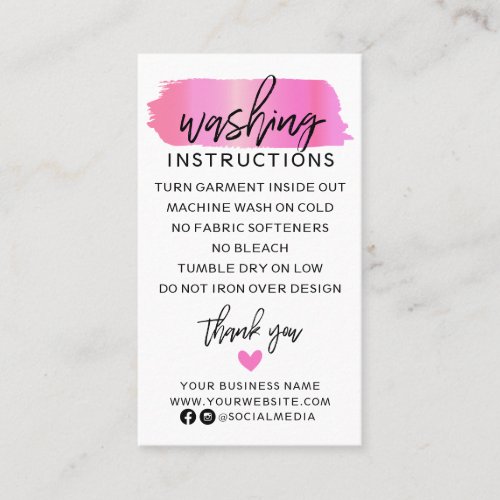 Modern Washing Instructions Clothing Shirt Care Business Card